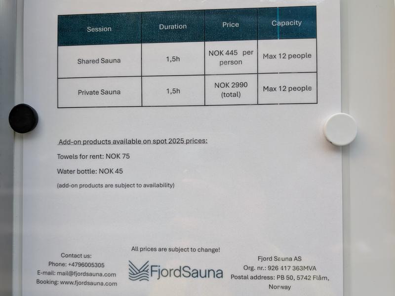 FjordSauna FLÅM ネットで予約して時間になったら行きます。行こうと決めたらさっさと予約した方がスケジュール組みやすいです
