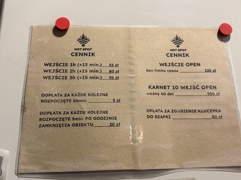 HOT SPOT Saunarium Kraków 価格表(2025/12)