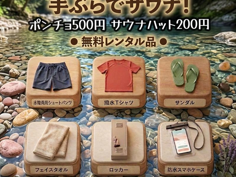 サウナ天竜 手ぶらでご利用可能！！必要な物は全て揃ってます。※女性用水着はございません。
