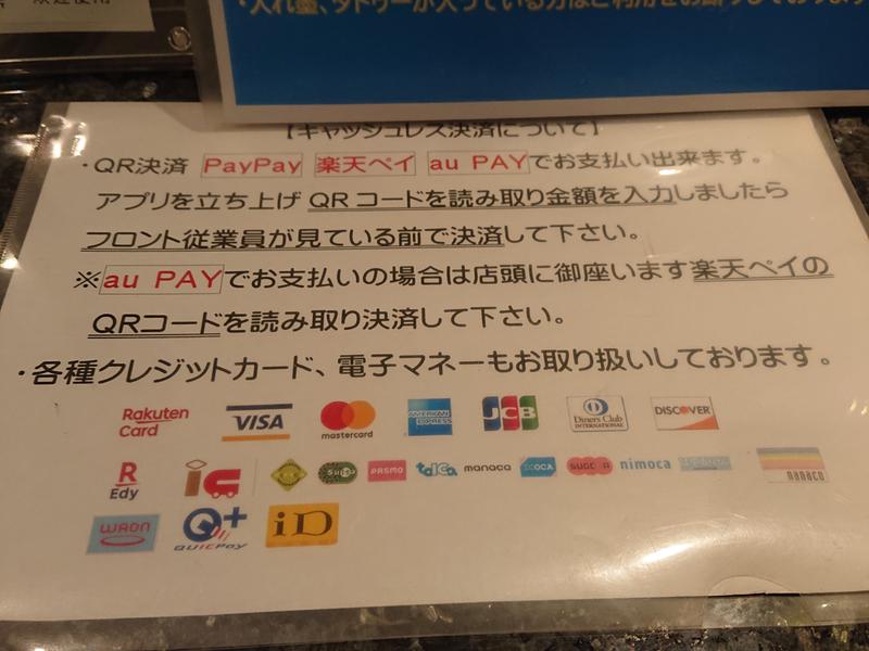 カプセルイン大塚 利用できる、カード類とキャッシュレス決済です。