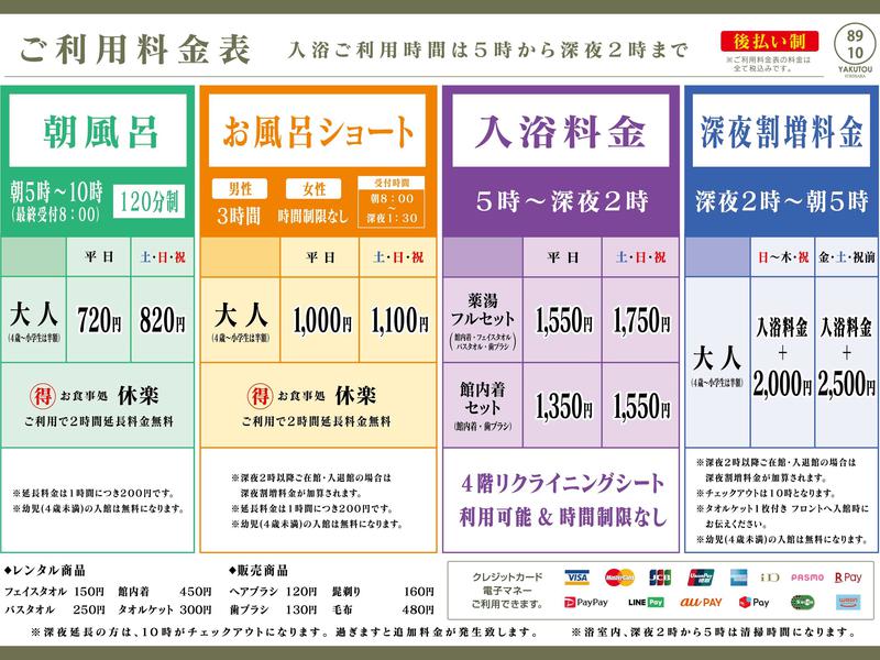 薬湯市原店 料金表