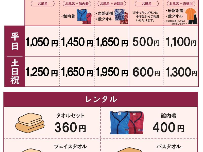天然温泉 湯舞音 龍ケ崎店 入館料
