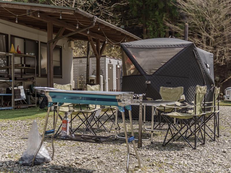 ミロクキャンプ場 関東 神奈川 川サウナ テントサウナ テントサウナ横でBBQ