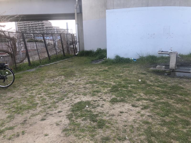 江戸川妙典スーパー堤防自由広場 蛇口と水風呂展開場所の関係性