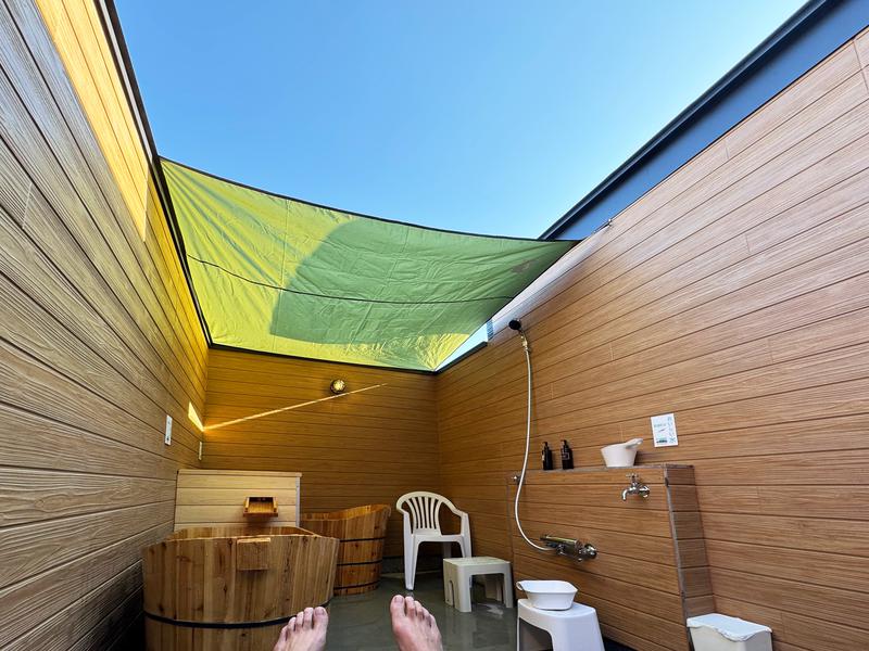 Off Line Sauna NASU (ｵﾌﾗｲﾝｻｳﾅ ﾅｽ) 農園ステイ那須 コンパクトでこだわりの動線、水風呂、ととのい椅子で空を見ながら外気浴！那須町のおいしい水も！