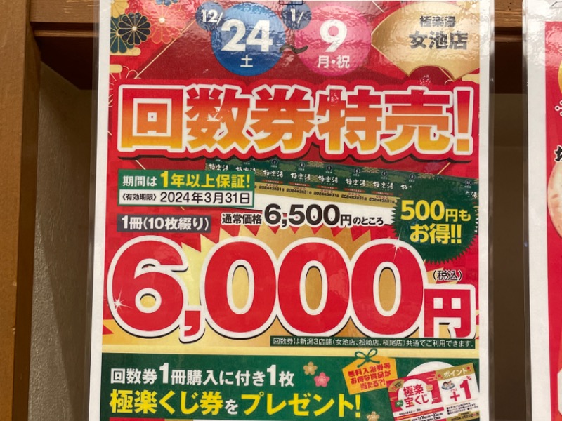 極楽湯 新潟市3店共通回数券 11枚どうぞよろしくお願いします