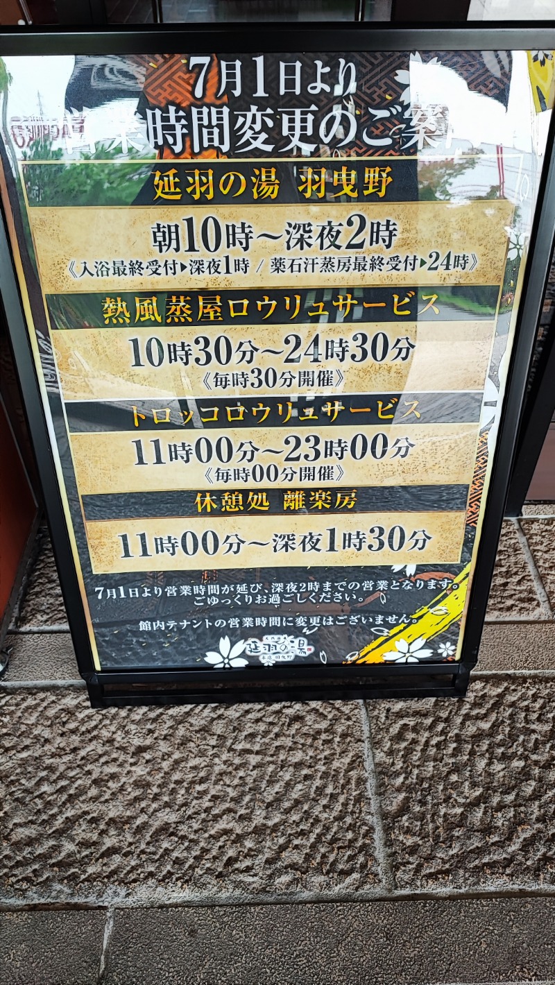 ライス🍚さんの天然温泉 延羽の湯 本店 羽曳野のサ活写真