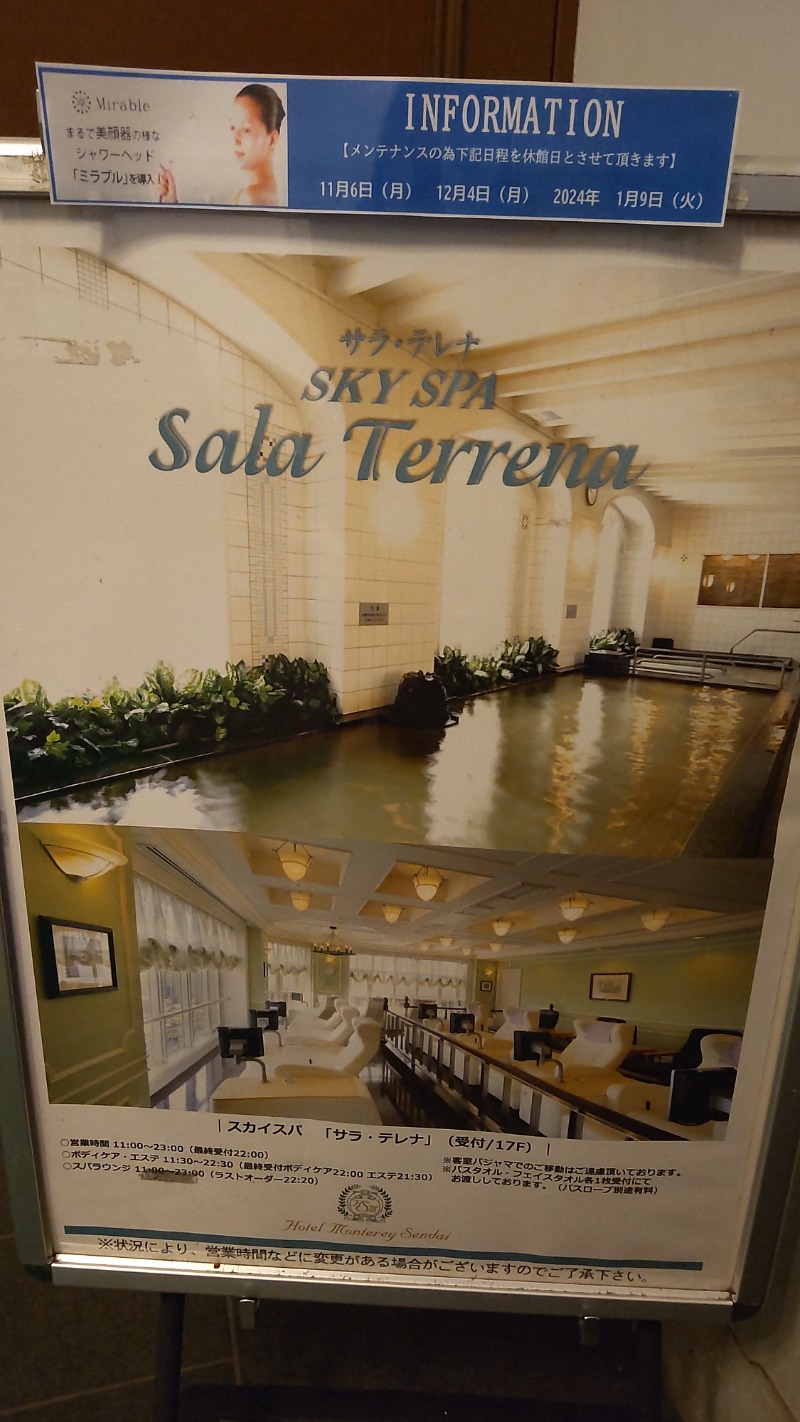 主にサウナにいます。(旧:ささ)さんのホテルモントレ仙台 サラ・テレナのサ活写真