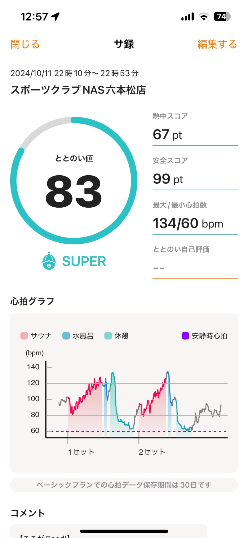 もつ鍋さんのスポーツクラブNAS六本松のサ活写真