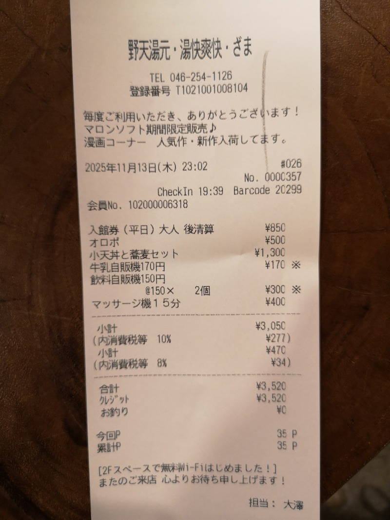 Big Townさんの野天湯元 湯快爽快 ざまのサ活写真