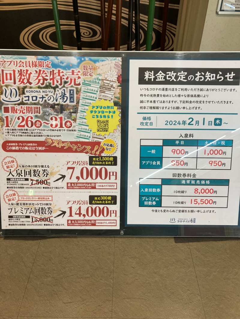 ひろきちさんのコロナの湯 豊川店 (ホテルキャッスルイン豊川)のサ活写真